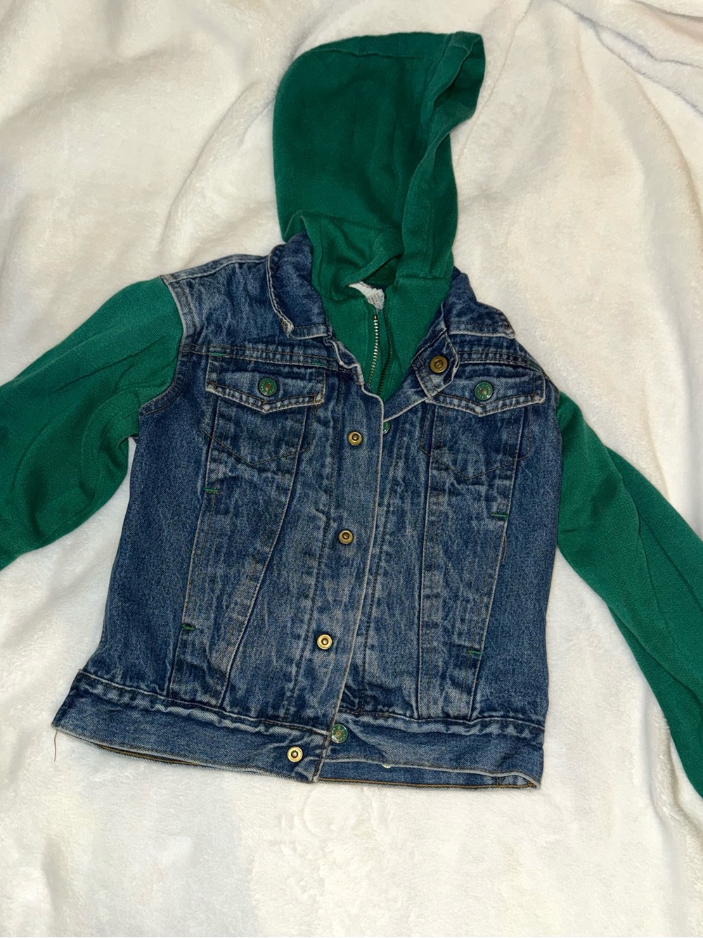 Boys Denim Jacket with Green Hoodie Size 5/6